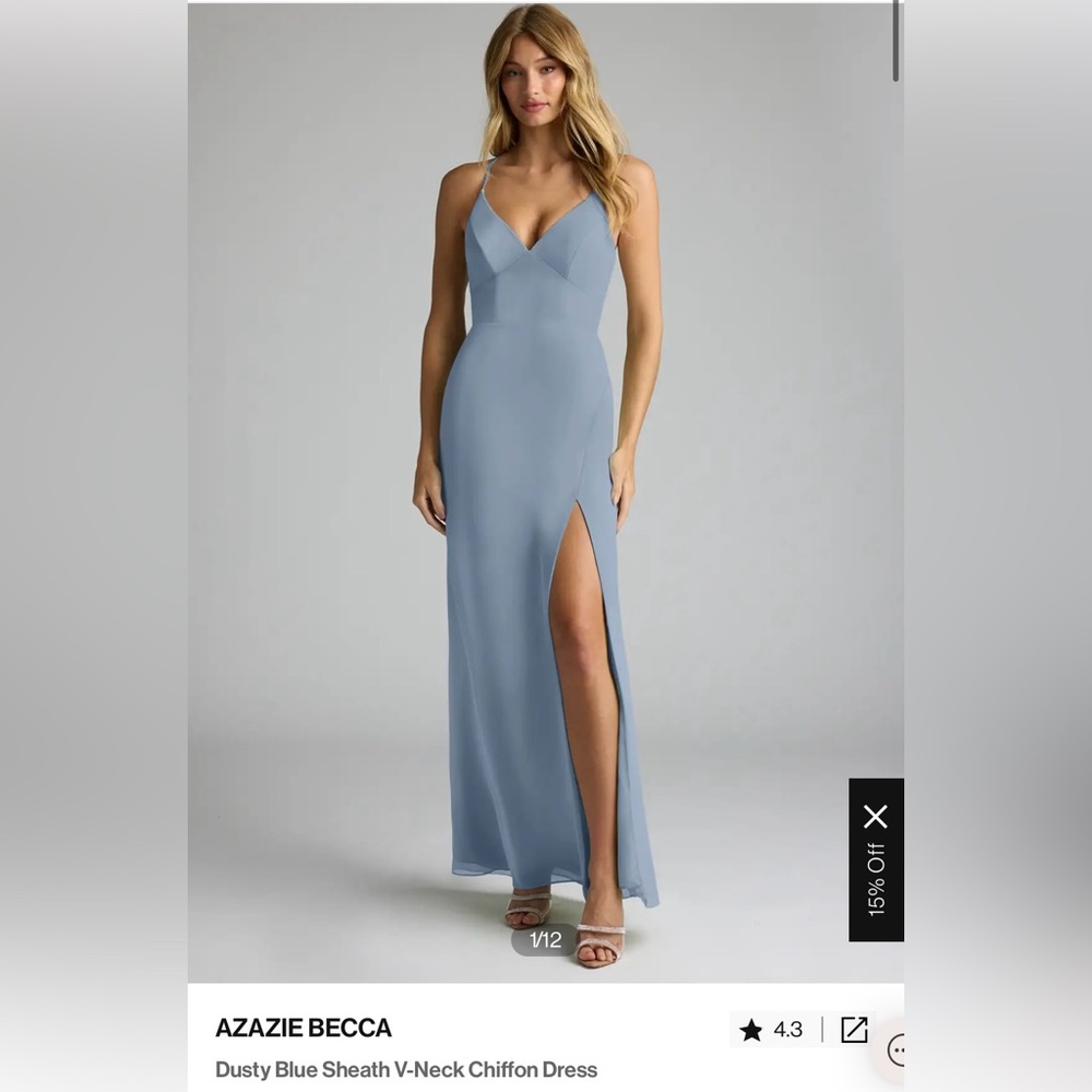 Azazie Bridesmaids dress Floor Length, Satin, Dusty Blue, size A6